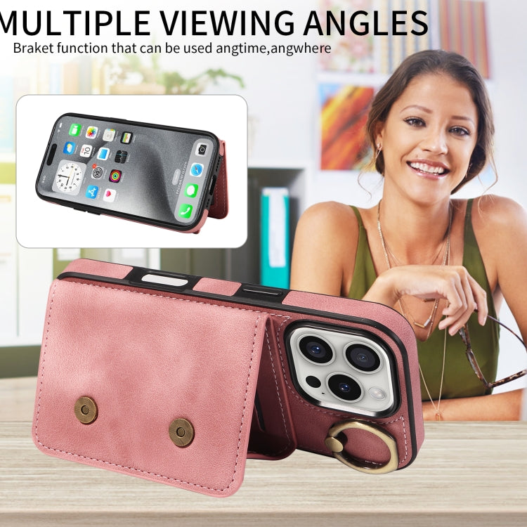 For iPhone 16 Pro Skin Feel Card Bag Phone Case with Ring Buckle(Rose Gold) by buy2fix