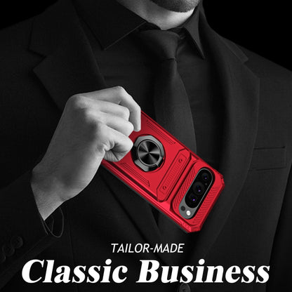 For Google Pixel 9 Pro XL TPU Hybrid PC Shockproof Card Phone Case with Metal Ring Holder(Red) by buy2fix