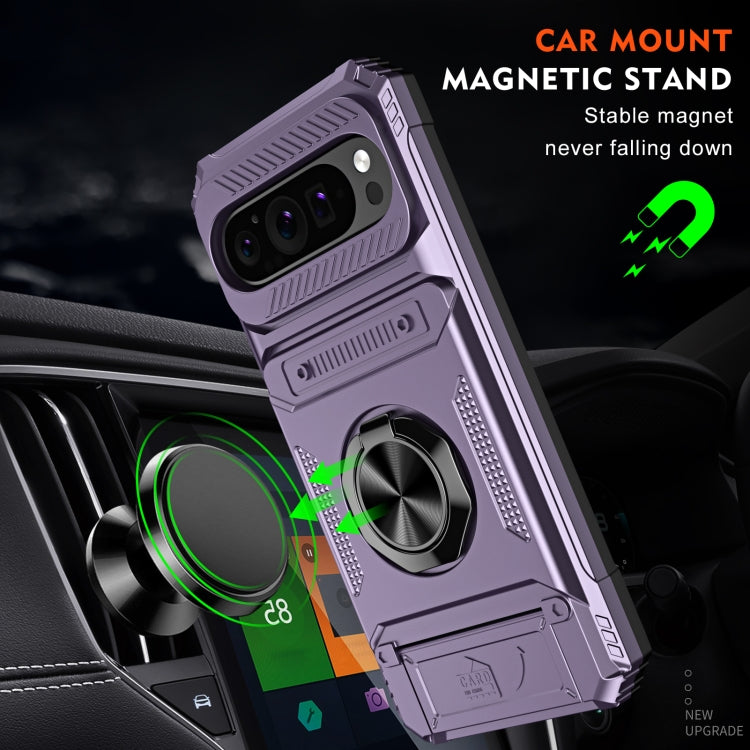 For Google Pixel 9 Pro XL TPU Hybrid PC Shockproof Card Phone Case with Metal Ring Holder(Purple) by buy2fix