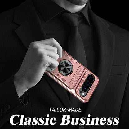 For Google Pixel 9 Pro XL TPU Hybrid PC Shockproof Card Phone Case with Metal Ring Holder(Rose Gold) by buy2fix