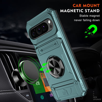 For Google Pixel 9 Pro XL TPU Hybrid PC Shockproof Card Phone Case with Metal Ring Holder(Green) by buy2fix