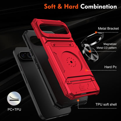 For Google Pixel 9 / 9 Pro TPU Hybrid PC Shockproof Card Phone Case with Metal Ring Holder(Red) by buy2fix