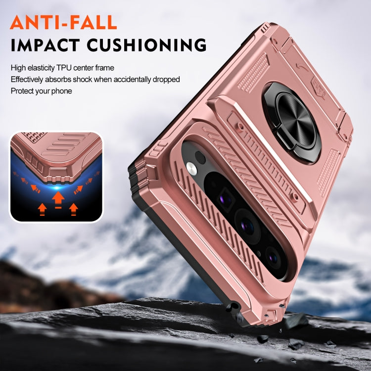For Google Pixel 9 / 9 Pro TPU Hybrid PC Shockproof Card Phone Case with Metal Ring Holder(Rose Gold) by buy2fix