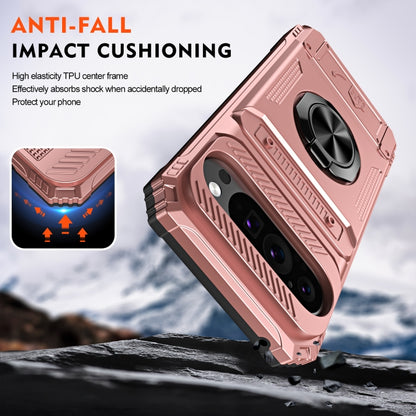 For Google Pixel 9 / 9 Pro TPU Hybrid PC Shockproof Card Phone Case with Metal Ring Holder(Rose Gold) by buy2fix