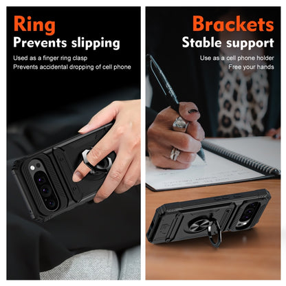 For Google Pixel 9 / 9 Pro TPU Hybrid PC Shockproof Card Phone Case with Metal Ring Holder(Black) by buy2fix