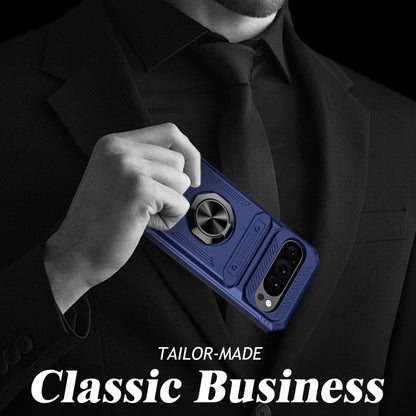 For Google Pixel 9 / 9 Pro TPU Hybrid PC Shockproof Card Phone Case with Metal Ring Holder(Blue) by buy2fix