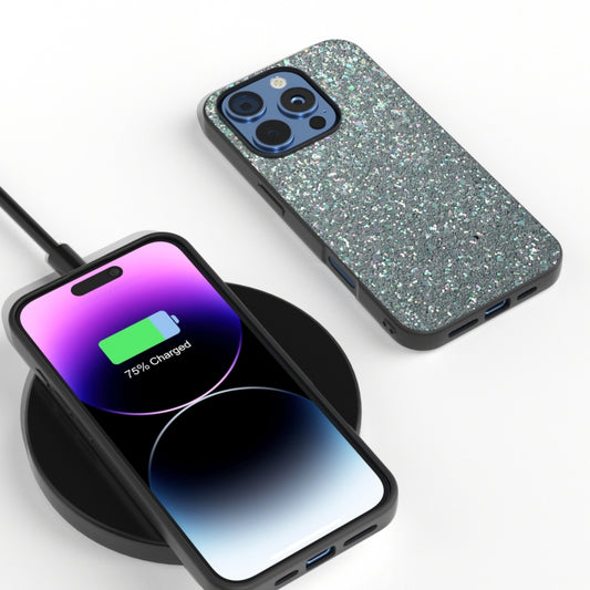 For iPhone 16 Pro Black Frame Colorful Glitter Phone Case(Black Green) by buy2fix