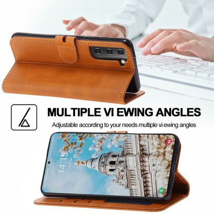 For Samsung Galaxy S25 5G Embossed Happy Cat Pattern Flip Leather Phone Case(Yellow) by buy2fix