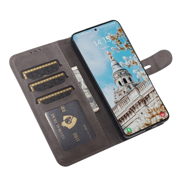 For Samsung Galaxy S25 5G Embossed Happy Cat Pattern Flip Leather Phone Case(Grey) by buy2fix