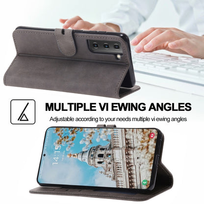 For Samsung Galaxy S25 5G Embossed Happy Cat Pattern Flip Leather Phone Case(Grey) by buy2fix