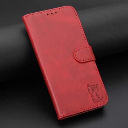 For Samsung Galaxy S25+ 5G Embossed Happy Cat Pattern Flip Leather Phone Case(Red) by buy2fix