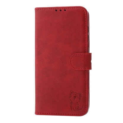 For Samsung Galaxy S25+ 5G Embossed Happy Cat Pattern Flip Leather Phone Case(Red) by buy2fix