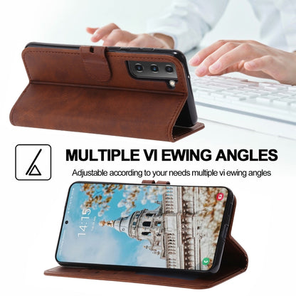 For Samsung Galaxy S25+ 5G Embossed Happy Cat Pattern Flip Leather Phone Case(Brown) by buy2fix