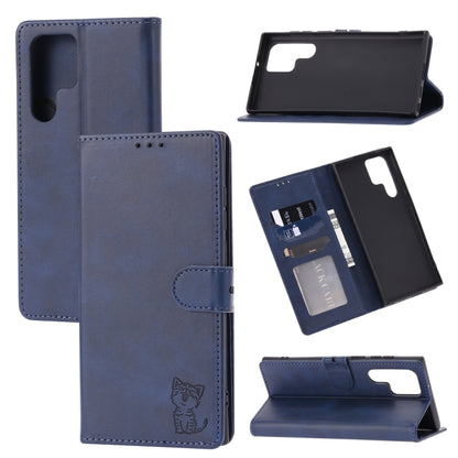 For Samsung Galaxy S25 Ultra 5G Embossed Happy Cat Pattern Flip Leather Phone Case(Blue) by buy2fix