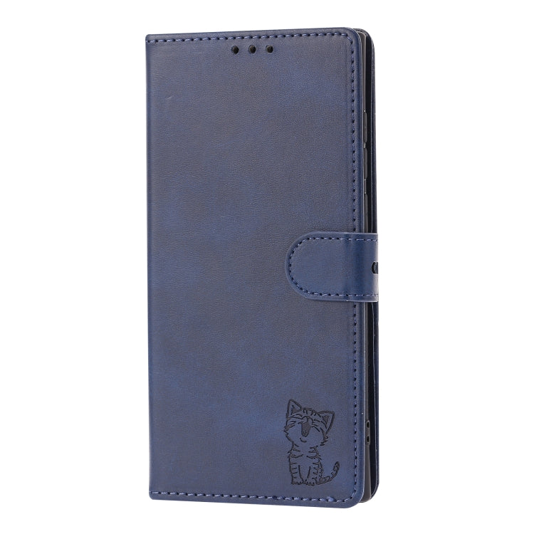 For Samsung Galaxy S25 Ultra 5G Embossed Happy Cat Pattern Flip Leather Phone Case(Blue) by buy2fix