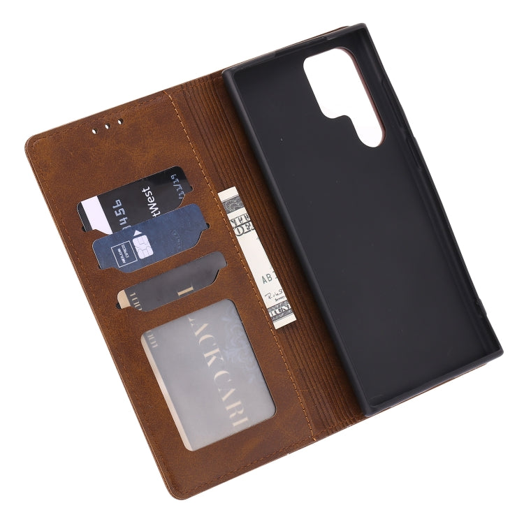 For Samsung Galaxy S25 Ultra 5G Embossed Happy Cat Pattern Flip Leather Phone Case(Brown) by buy2fix