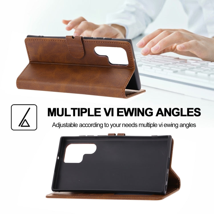 For Samsung Galaxy S25 Ultra 5G Embossed Happy Cat Pattern Flip Leather Phone Case(Brown) by buy2fix