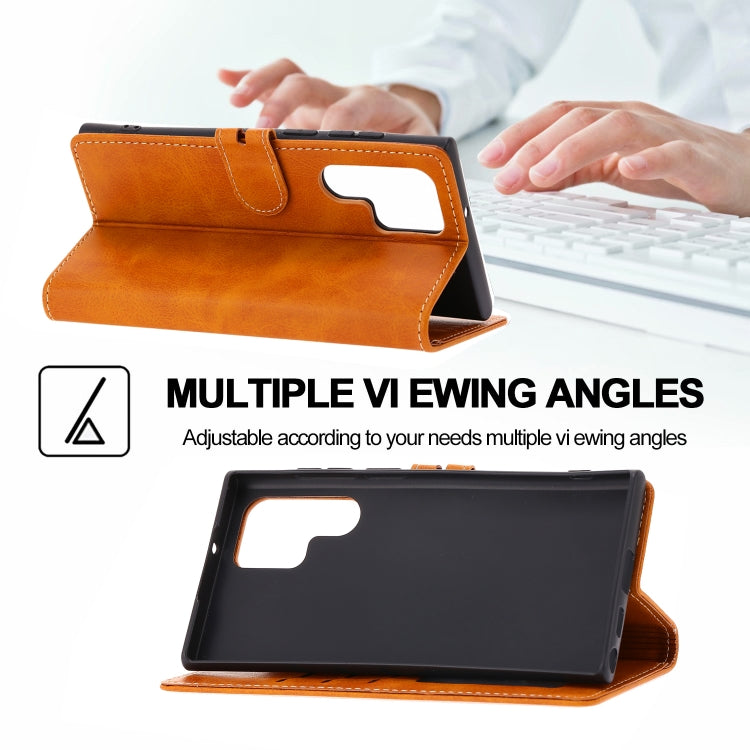 For Samsung Galaxy S25 Ultra 5G Embossed Happy Cat Pattern Flip Leather Phone Case(Yellow) by buy2fix