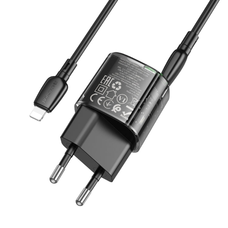BOROFONE BN17 PD20W USB, Type-C Charger with 1m Type-C to 8 Pin Cable Set, Plug Type:EU Plug(Black) - USB Charger by Borofone | Online Shopping UK | buy2fix