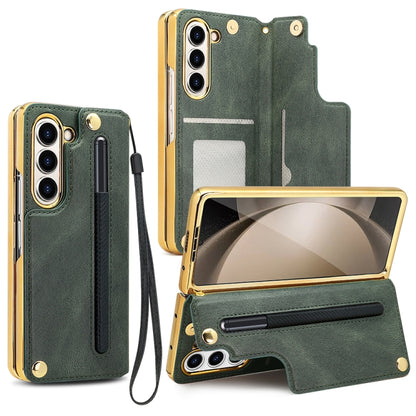 For Samsung Galaxy Z Fold5 VIETAO Film Integrated Folding Holder Flip PU Phone Case(Green) - Galaxy Z Fold5 Cases by VIETAO | Online Shopping UK | buy2fix