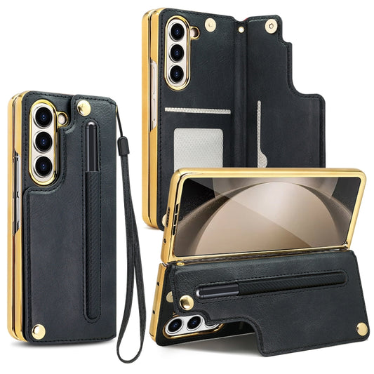 For Samsung Galaxy Z Fold5 VIETAO Film Integrated Folding Holder Flip PU Phone Case(Black) - Galaxy Z Fold5 Cases by VIETAO | Online Shopping UK | buy2fix