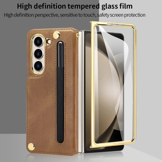 For Samsung Galaxy Z Fold6 VIETAO Film Integrated Folding Holder Flip PU Phone Case(Brown) - Galaxy Z Fold6 5G Cases by VIETAO | Online Shopping UK | buy2fix