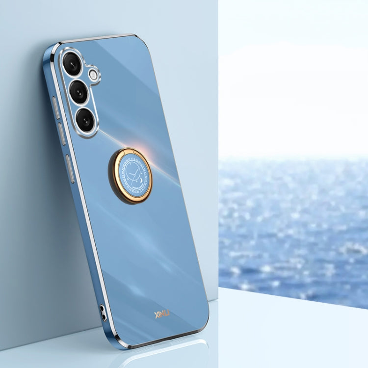 For Samsung Galaxy S25+ 5G XINLI Straight Edge 6D Electroplate TPU Phone Case with Ring Holder(Celestial Blue) - Galaxy S25+ 5G Cases by XINLI | Online Shopping UK | buy2fix