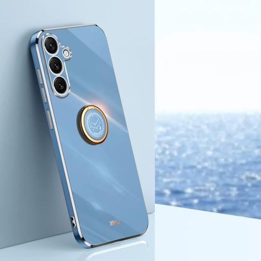 For Samsung Galaxy S25+ 5G XINLI Straight Edge 6D Electroplate TPU Phone Case with Ring Holder(Celestial Blue) - Galaxy S25+ 5G Cases by XINLI | Online Shopping UK | buy2fix
