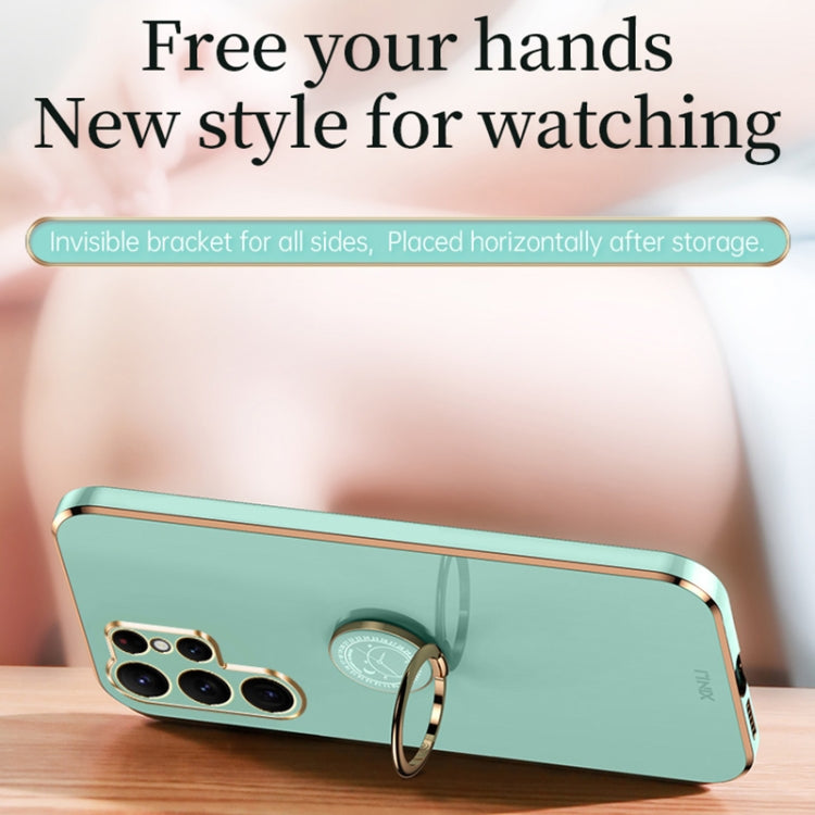 For Samsung Galaxy S25 Ultra 5G XINLI Straight Edge 6D Electroplate TPU Phone Case with Ring Holder(Mint Green) - Galaxy S25 Ultra 5G Cases by XINLI | Online Shopping UK | buy2fix