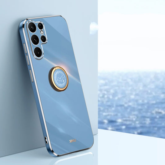 For Samsung Galaxy S25 Ultra 5G XINLI Straight Edge 6D Electroplate TPU Phone Case with Ring Holder(Celestial Blue) - Galaxy S25 Ultra 5G Cases by XINLI | Online Shopping UK | buy2fix