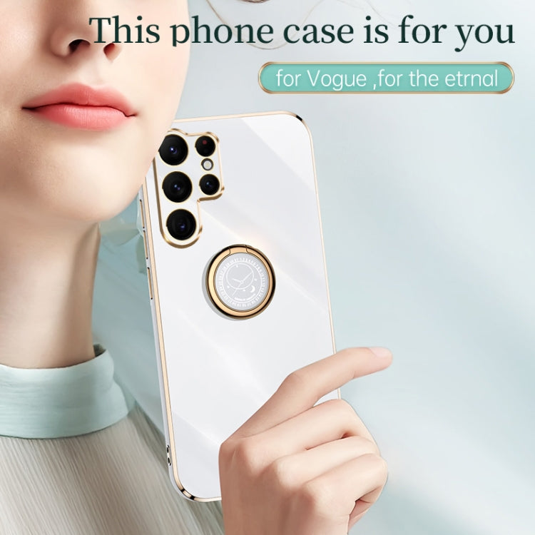 For Samsung Galaxy S25 Ultra 5G XINLI Straight Edge 6D Electroplate TPU Phone Case with Ring Holder(Cherry Purple) - Galaxy S25 Ultra 5G Cases by XINLI | Online Shopping UK | buy2fix