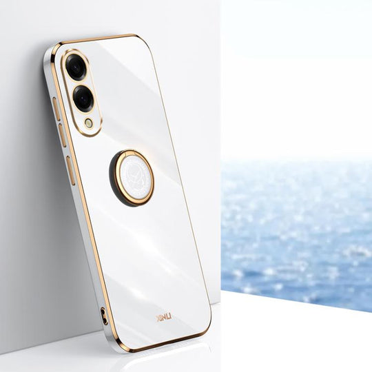 For Samsung Galaxy S25 Edge 5G XINLI Straight Edge 6D Electroplate TPU Phone Case with Ring Holder(White)