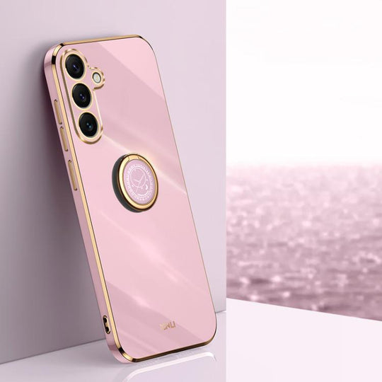 For Samsung Galaxy S25 FE 5G XINLI Straight Edge 6D Electroplate TPU Phone Case with Ring Holder(Cherry Purple)