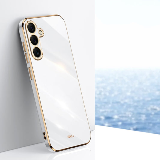 For Samsung Galaxy S25+ 5G XINLI Straight Edge 6D Electroplate TPU Phone Case(White) - Galaxy S25+ 5G Cases by XINLI | Online Shopping UK | buy2fix