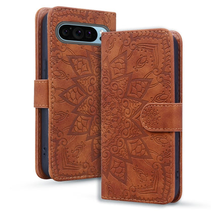 For Google Pixel 10 / 9 / 9 Pro Mandala Embossed Dual-Fold Calf Leather Phone Case(Brown) by buy2fix