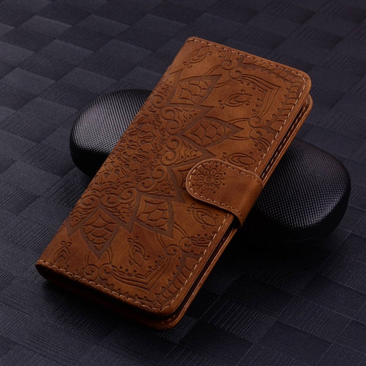 For Google Pixel 10 / 9 / 9 Pro Mandala Embossed Dual-Fold Calf Leather Phone Case(Brown) by buy2fix