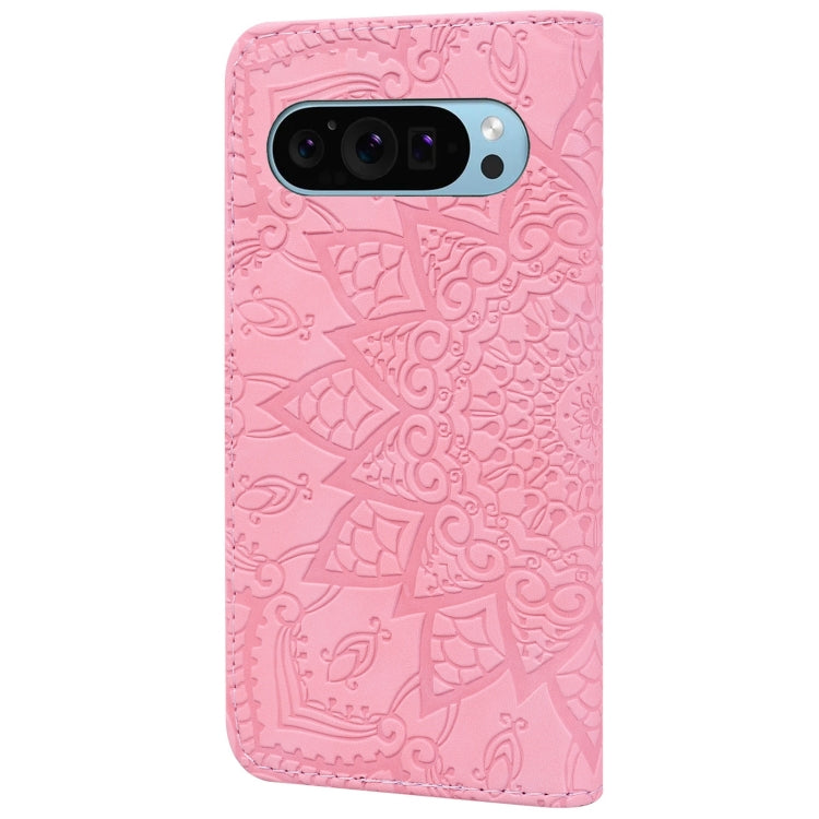 For Google Pixel 10 / 9 / 9 Pro Mandala Embossed Dual-Fold Calf Leather Phone Case(Pink) by buy2fix
