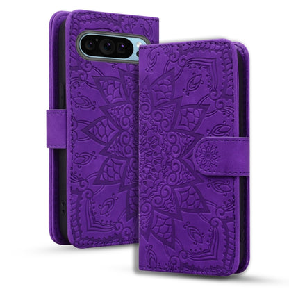 For Google Pixel 10 / 9 / 9 Pro Mandala Embossed Dual-Fold Calf Leather Phone Case(Purple) by buy2fix