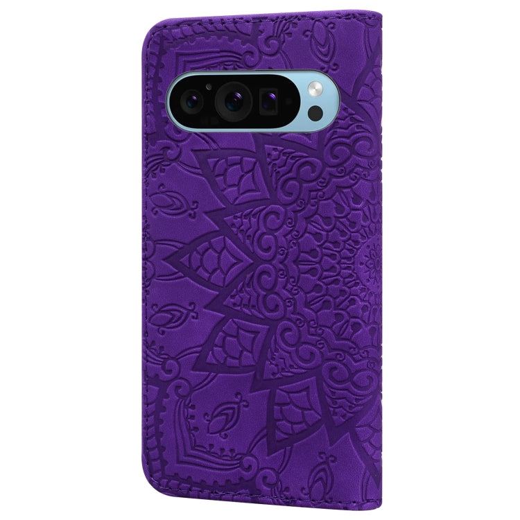 For Google Pixel 10 / 9 / 9 Pro Mandala Embossed Dual-Fold Calf Leather Phone Case(Purple) by buy2fix