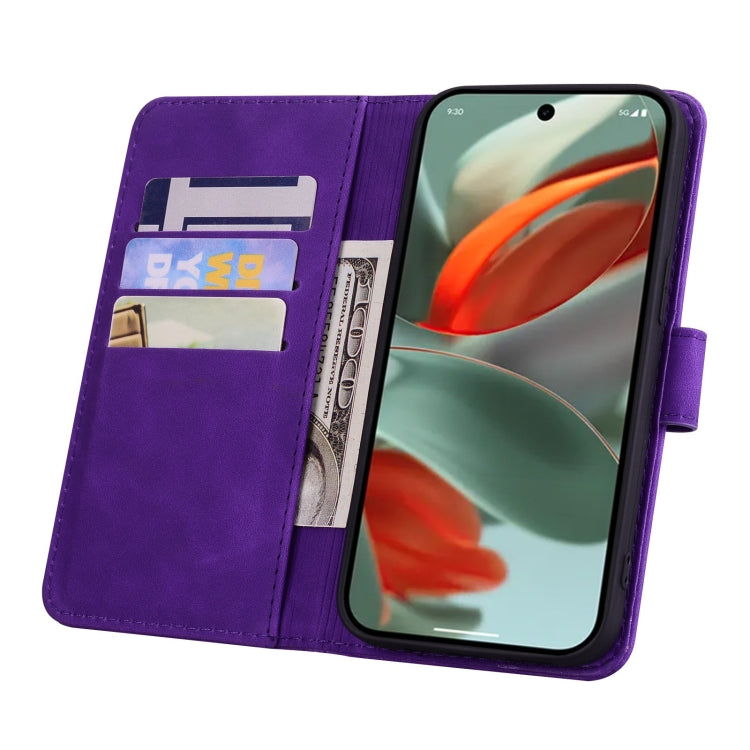 For Google Pixel 10 / 9 / 9 Pro Mandala Embossed Dual-Fold Calf Leather Phone Case(Purple) by buy2fix
