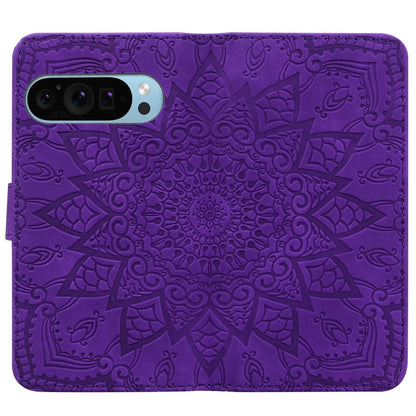 For Google Pixel 10 / 9 / 9 Pro Mandala Embossed Dual-Fold Calf Leather Phone Case(Purple) by buy2fix