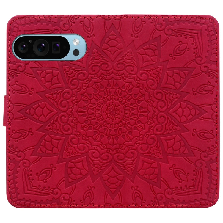 For Google Pixel 10 / 9 / 9 Pro Mandala Embossed Dual-Fold Calf Leather Phone Case(Red) by buy2fix