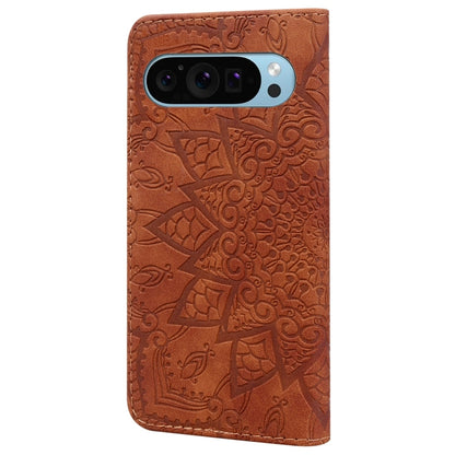 For Google Pixel 9 Pro XL / 10 Pro XL Mandala Embossed Dual-Fold Calf Leather Phone Case(Brown) by buy2fix