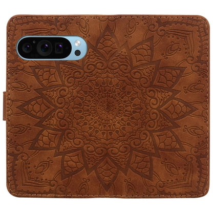 For Google Pixel 9 Pro XL / 10 Pro XL Mandala Embossed Dual-Fold Calf Leather Phone Case(Brown) by buy2fix