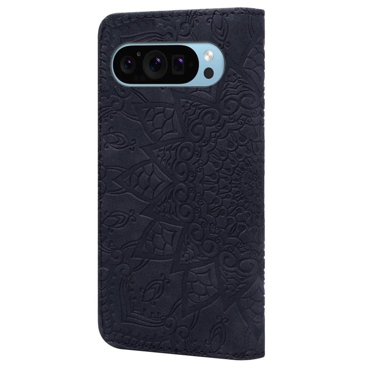 For Google Pixel 9 Pro XL / 10 Pro XL Mandala Embossed Dual-Fold Calf Leather Phone Case(Black) by buy2fix