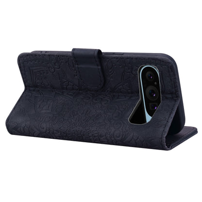 For Google Pixel 9 Pro XL / 10 Pro XL Mandala Embossed Dual-Fold Calf Leather Phone Case(Black) by buy2fix