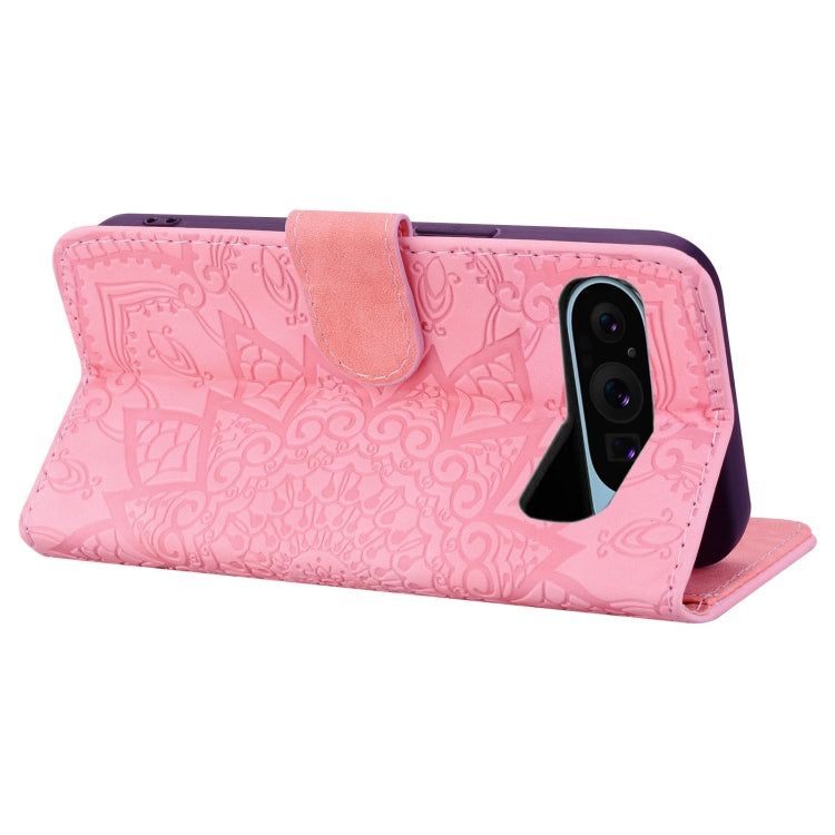 For Google Pixel 9 Pro XL / 10 Pro XL Mandala Embossed Dual-Fold Calf Leather Phone Case(Pink) by buy2fix