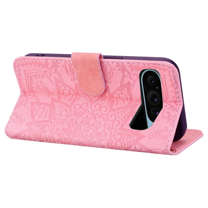 For Google Pixel 9 Pro XL / 10 Pro XL Mandala Embossed Dual-Fold Calf Leather Phone Case(Pink) by buy2fix