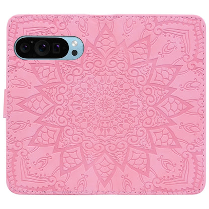 For Google Pixel 9 Pro XL / 10 Pro XL Mandala Embossed Dual-Fold Calf Leather Phone Case(Pink) by buy2fix