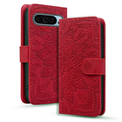For Google Pixel 9 Pro XL / 10 Pro XL Mandala Embossed Dual-Fold Calf Leather Phone Case(Red) by buy2fix